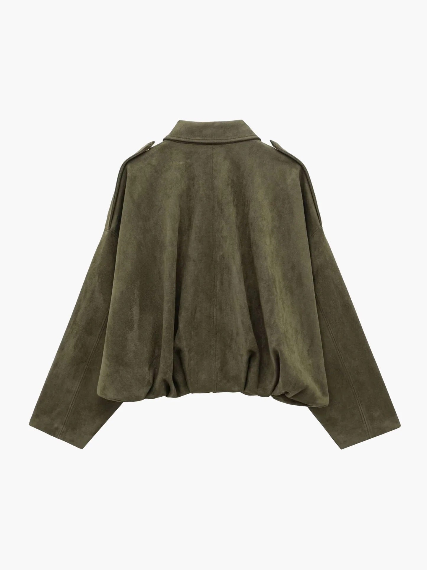 Faux Suede Bomber Jacket with Collar