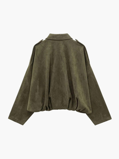 Faux Suede Bomber Jacket with Collar