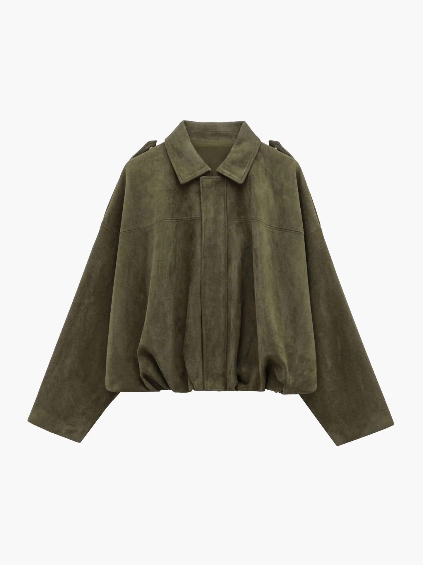 Faux Suede Bomber Jacket with Collar