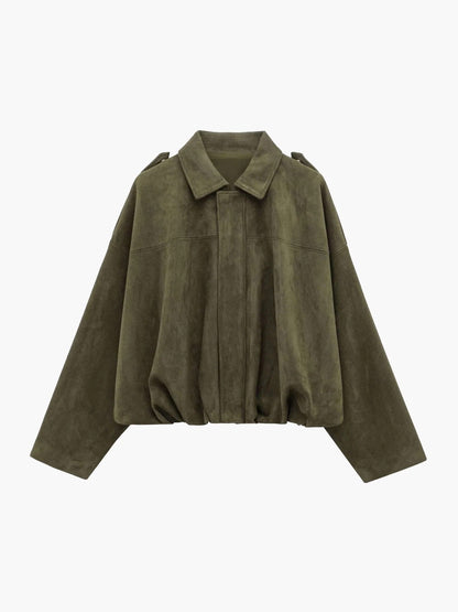 Faux Suede Bomber Jacket with Collar