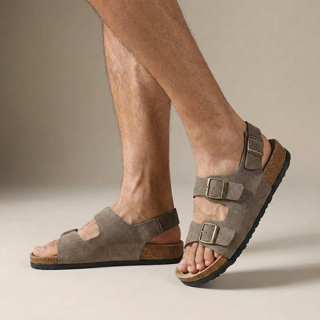 Simon Cork Sole Buckle Slingback Sandals