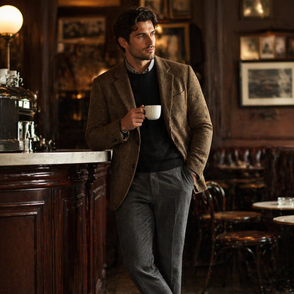 Classic Wool Herringbone Tweed Blazer