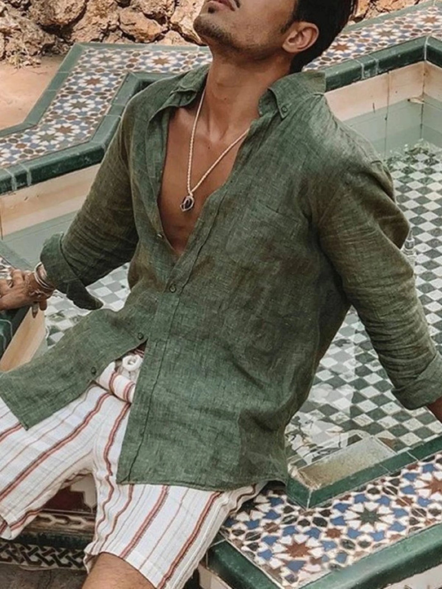 Linen shirt with button placket