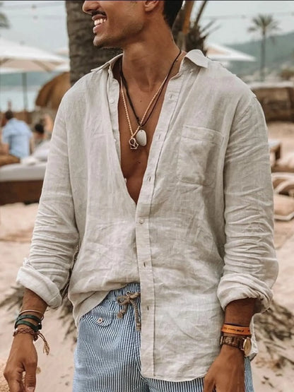 Linen shirt with button placket