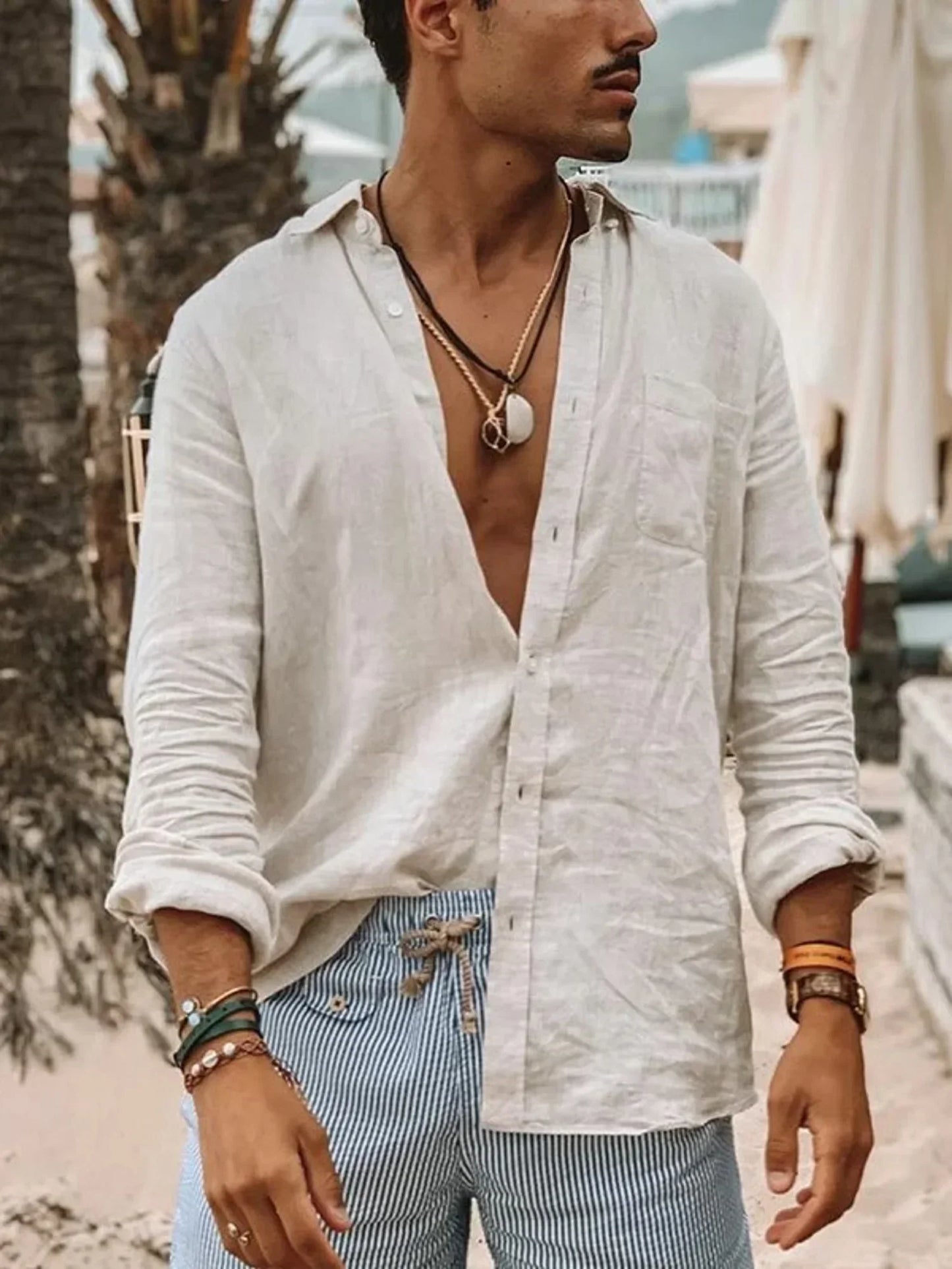 Linen shirt with button placket