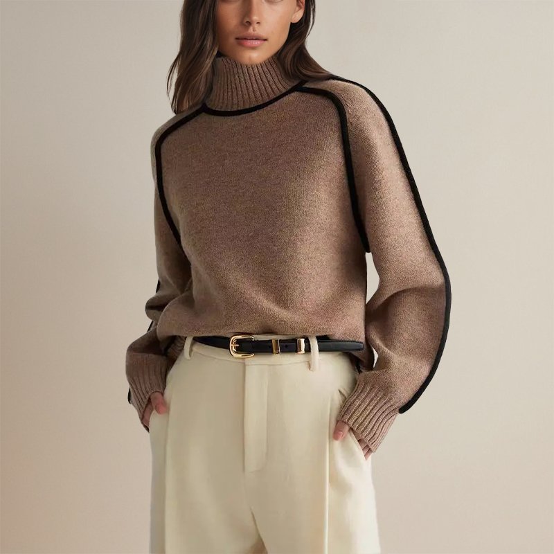 Block Pattern Turtleneck Sweater