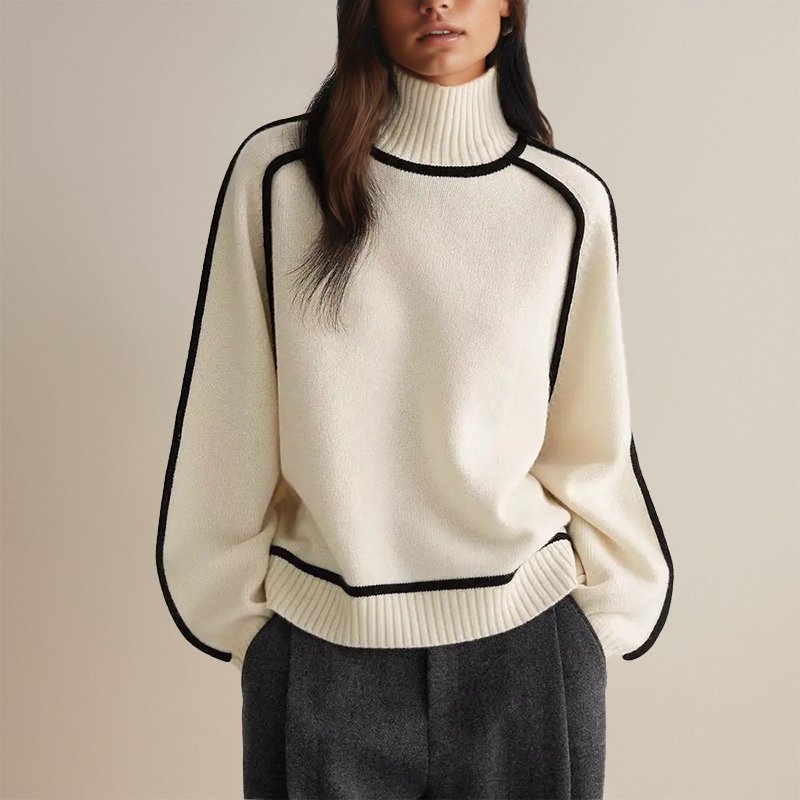Block Pattern Turtleneck Sweater