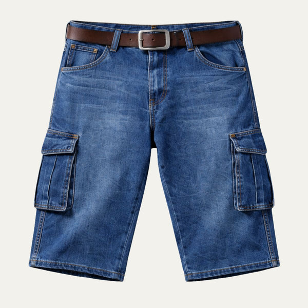 Loose Fit Multi Pocket Denim Cargo Shorts