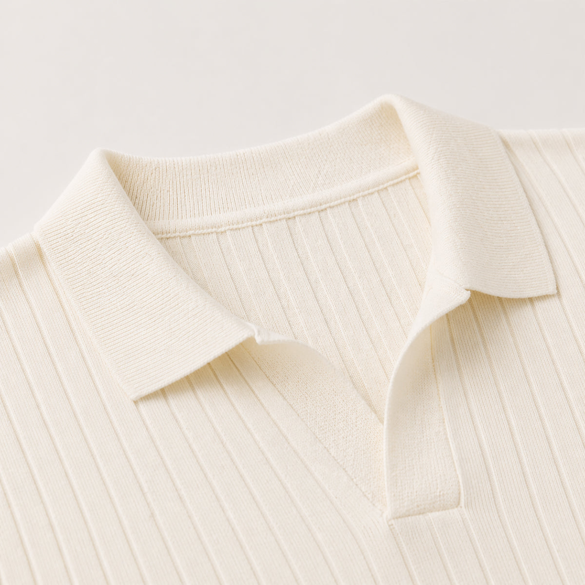 Ribbed Knitted Polo Slim Fit V Neck