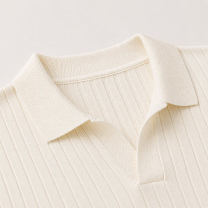 Ribbed Knitted Polo Slim Fit V Neck