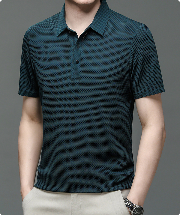 Benjamin Textured Short Sleeve Button Polo Shirt