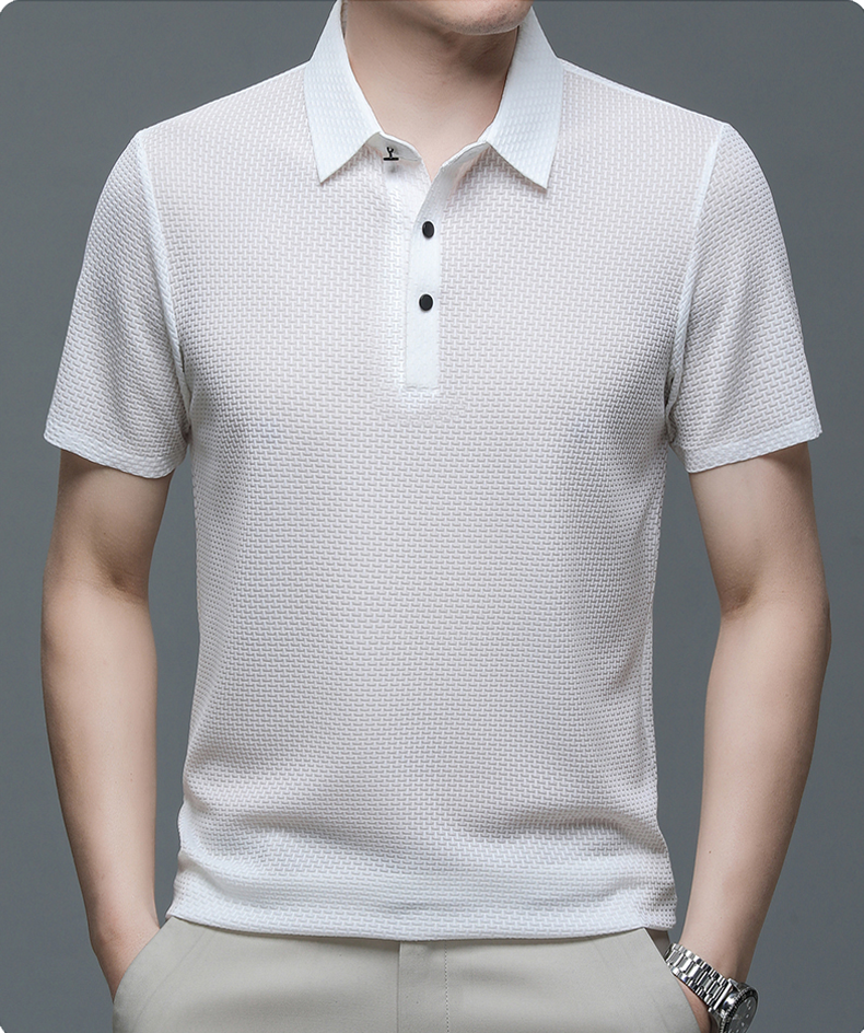 Benjamin Textured Short Sleeve Button Polo Shirt