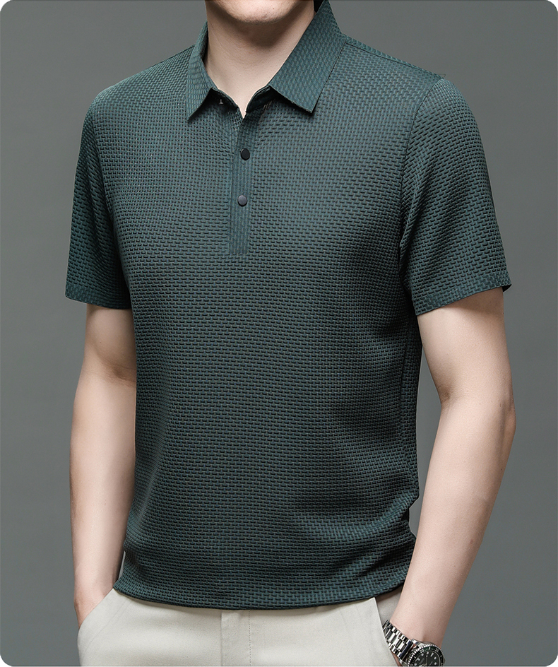 Benjamin Textured Short Sleeve Button Polo Shirt