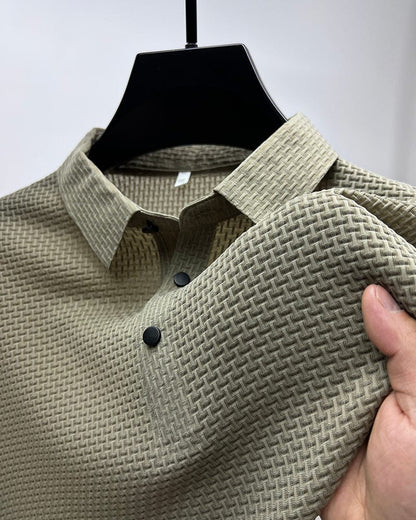 Benjamin Textured Short Sleeve Button Polo Shirt