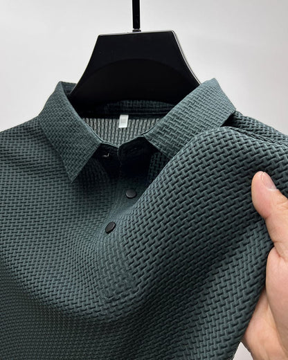 Benjamin Textured Short Sleeve Button Polo Shirt