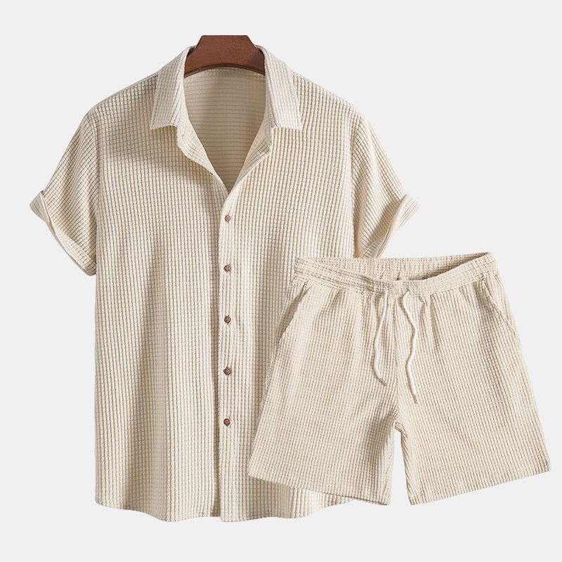 Leo Two Piece Casual Shirt Shorts Set