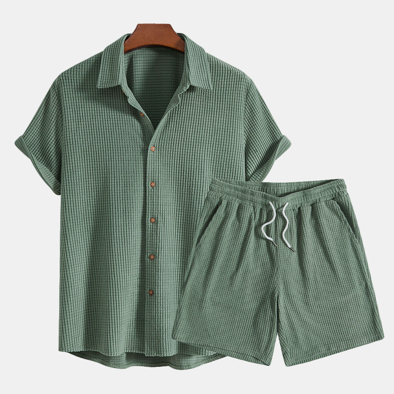 Leo Two Piece Casual Shirt Shorts Set