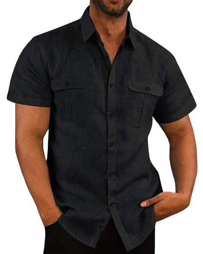 Short-Sleeve Shirt with Chest Pockets and Kent Collar