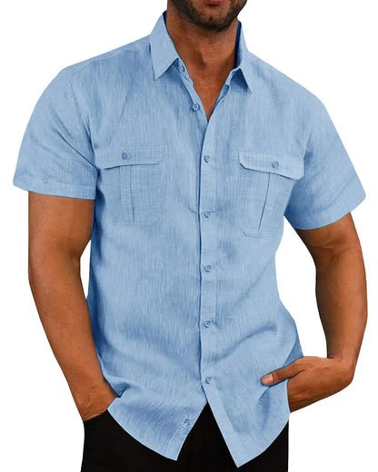 Short-Sleeve Shirt with Chest Pockets and Kent Collar