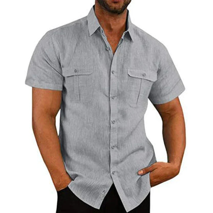Short-Sleeve Shirt with Chest Pockets and Kent Collar