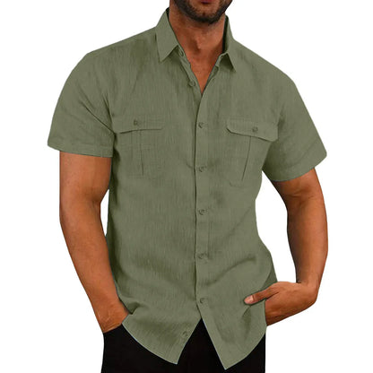 Short-Sleeve Shirt with Chest Pockets and Kent Collar