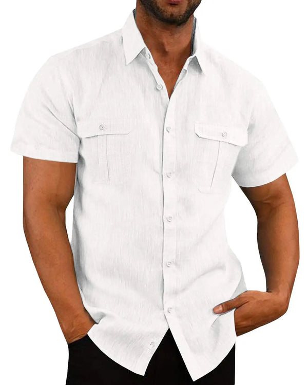 Short-Sleeve Shirt with Chest Pockets and Kent Collar