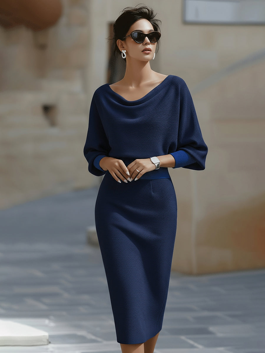 Draped Batwing Midi Dress
