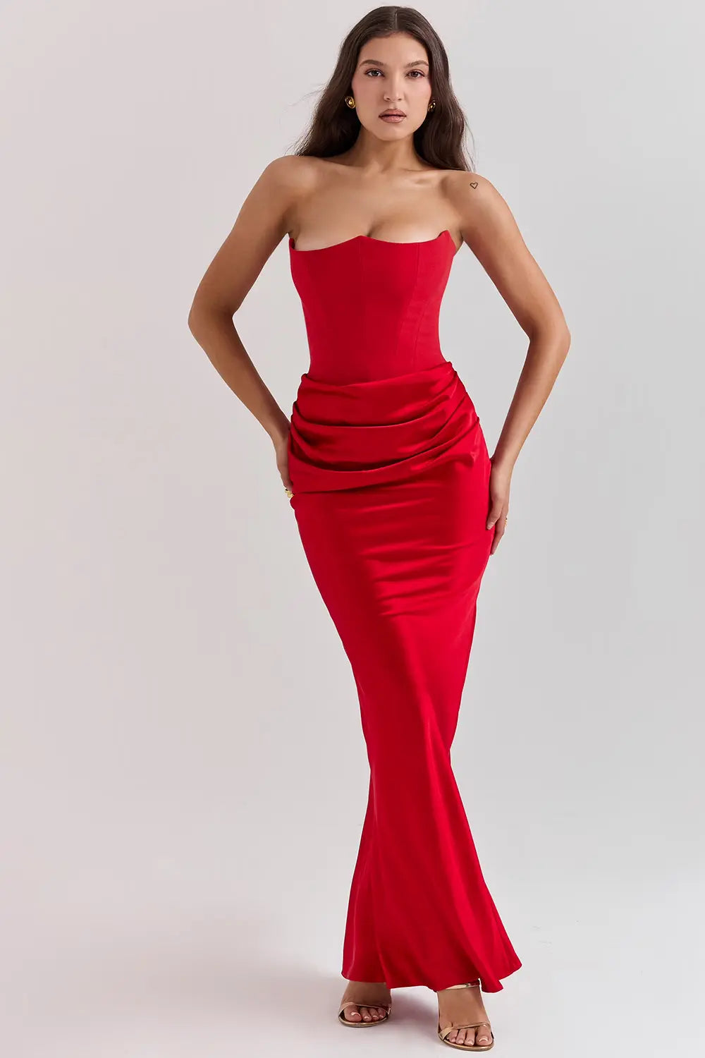 Strapless satin Maxi Dress