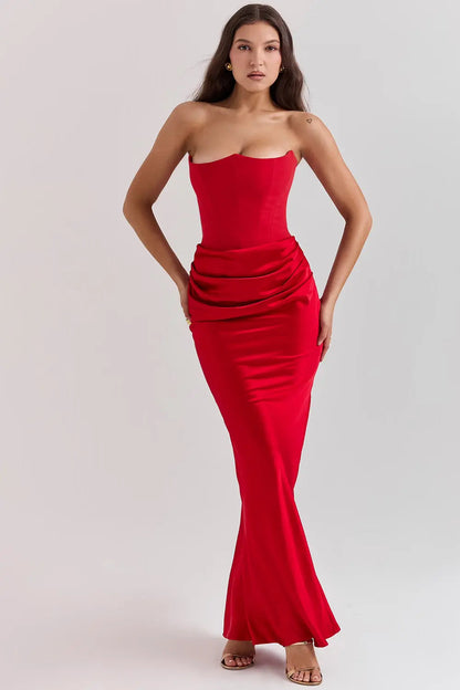 Strapless satin Maxi Dress