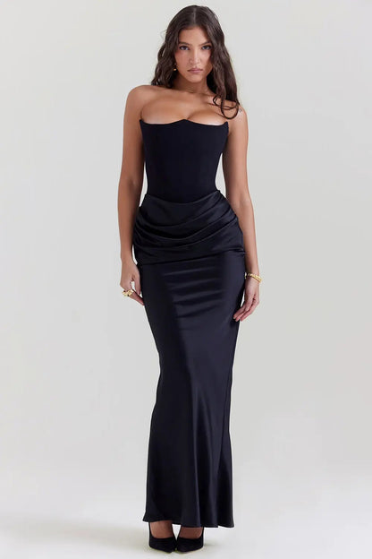 Strapless satin Maxi Dress