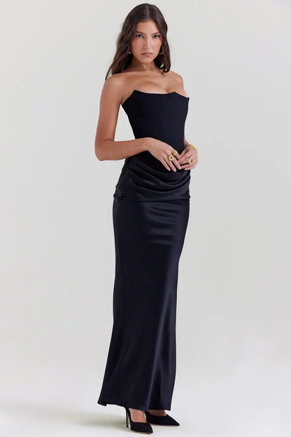 Strapless satin Maxi Dress