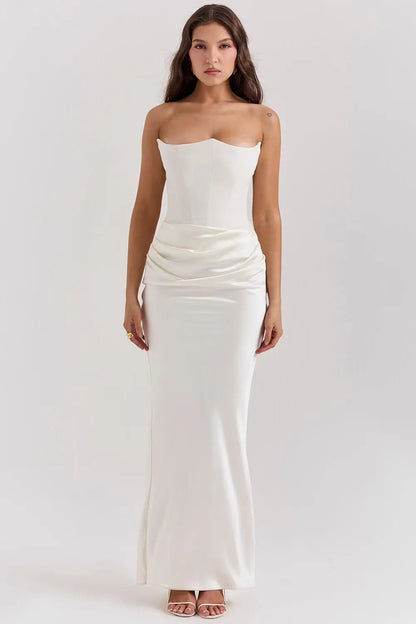 Strapless satin Maxi Dress