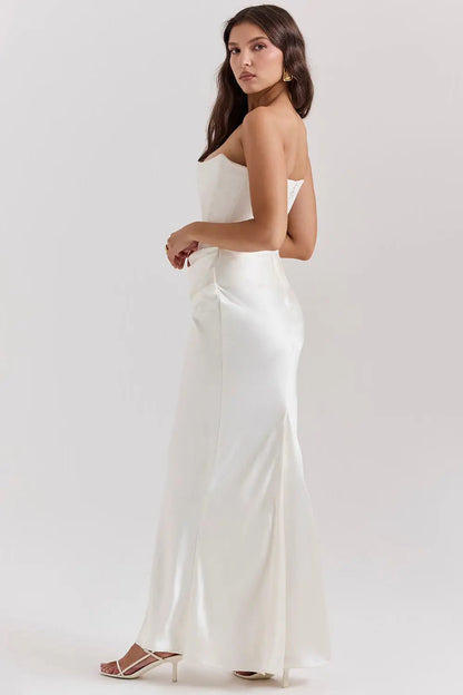 Strapless satin Maxi Dress