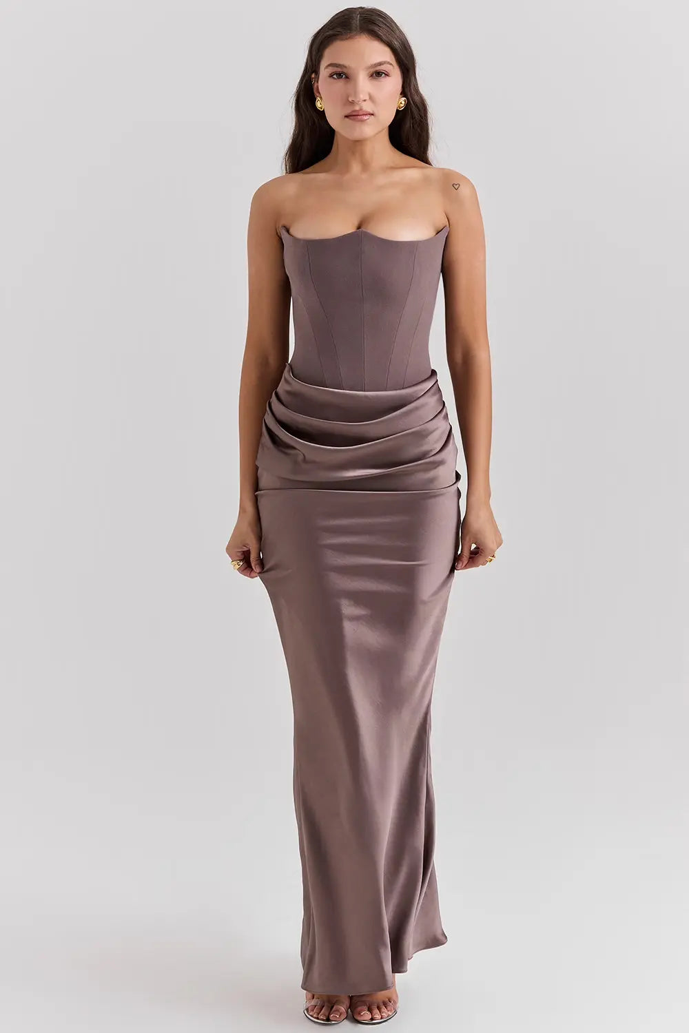 Strapless satin Maxi Dress