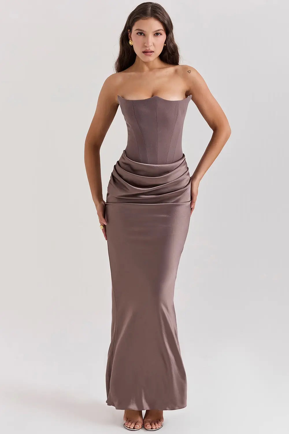 Strapless satin Maxi Dress