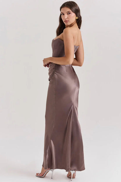 Strapless satin Maxi Dress