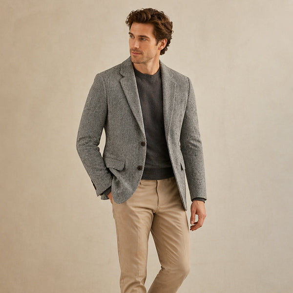Classic Wool Herringbone Tweed Blazer