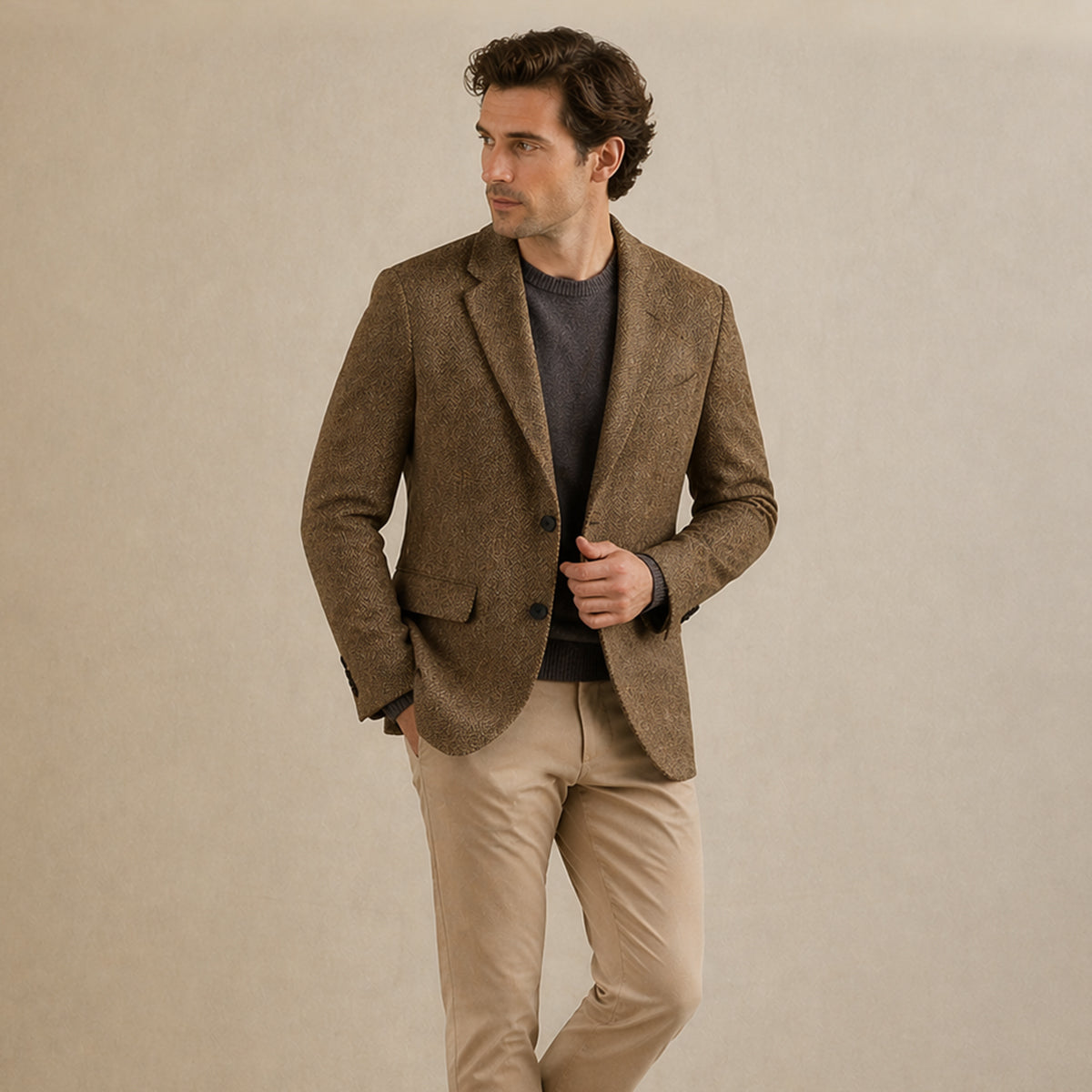 Classic Wool Herringbone Tweed Blazer