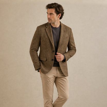 Classic Wool Herringbone Tweed Blazer