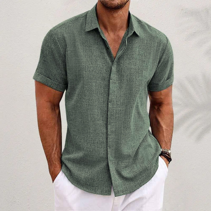 Short-sleeved cotton-linen shirt