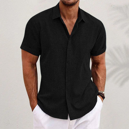 Short-sleeved cotton-linen shirt