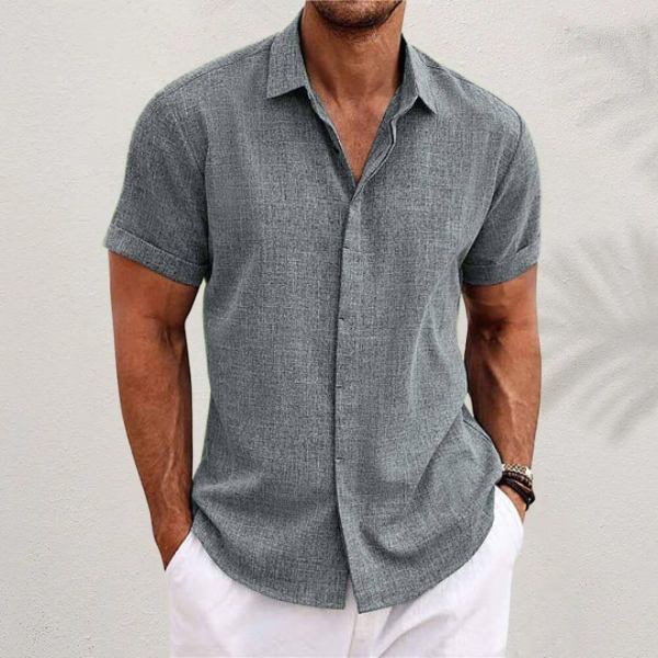 Short-sleeved cotton-linen shirt