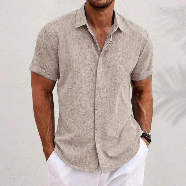 Short-sleeved cotton-linen shirt