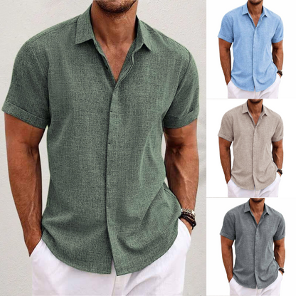 Short-sleeved cotton-linen shirt