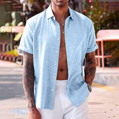 Short-sleeved cotton-linen shirt