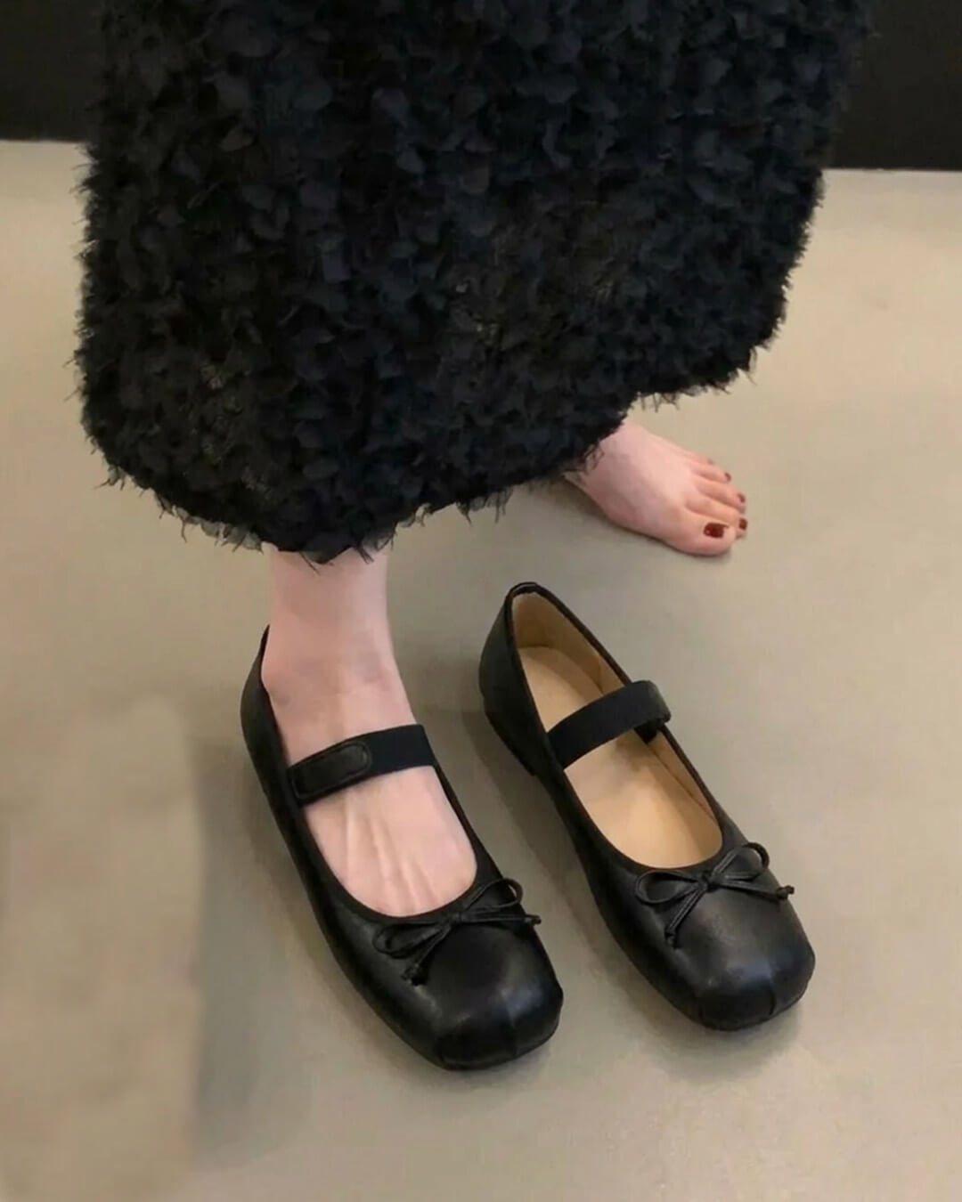 Bowtie Leather Ballet Flats
