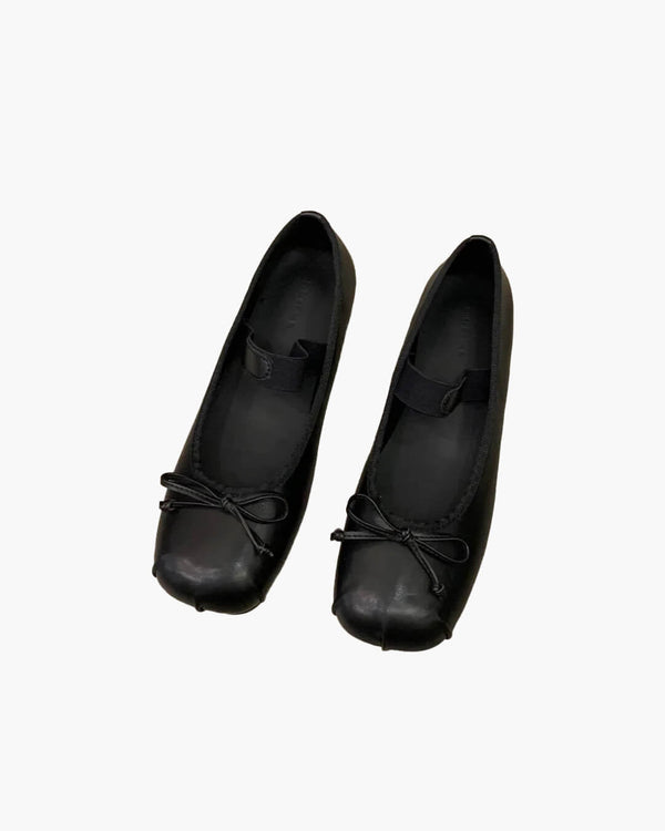 Bowtie Leather Ballet Flats