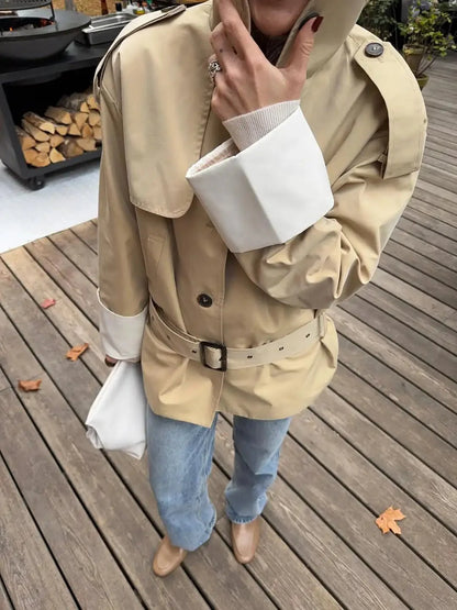 Contrast-Cuff Trench Jacket