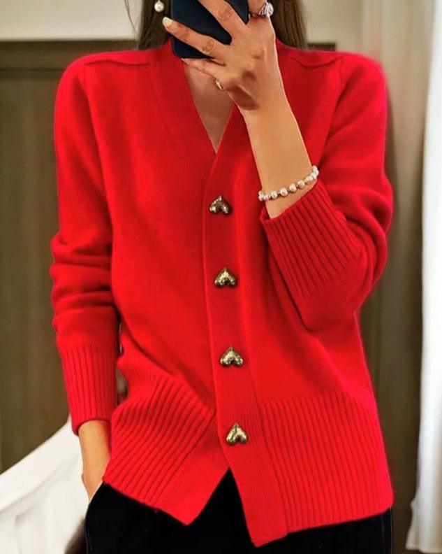 Cardigan with Heart-Shaped Button
