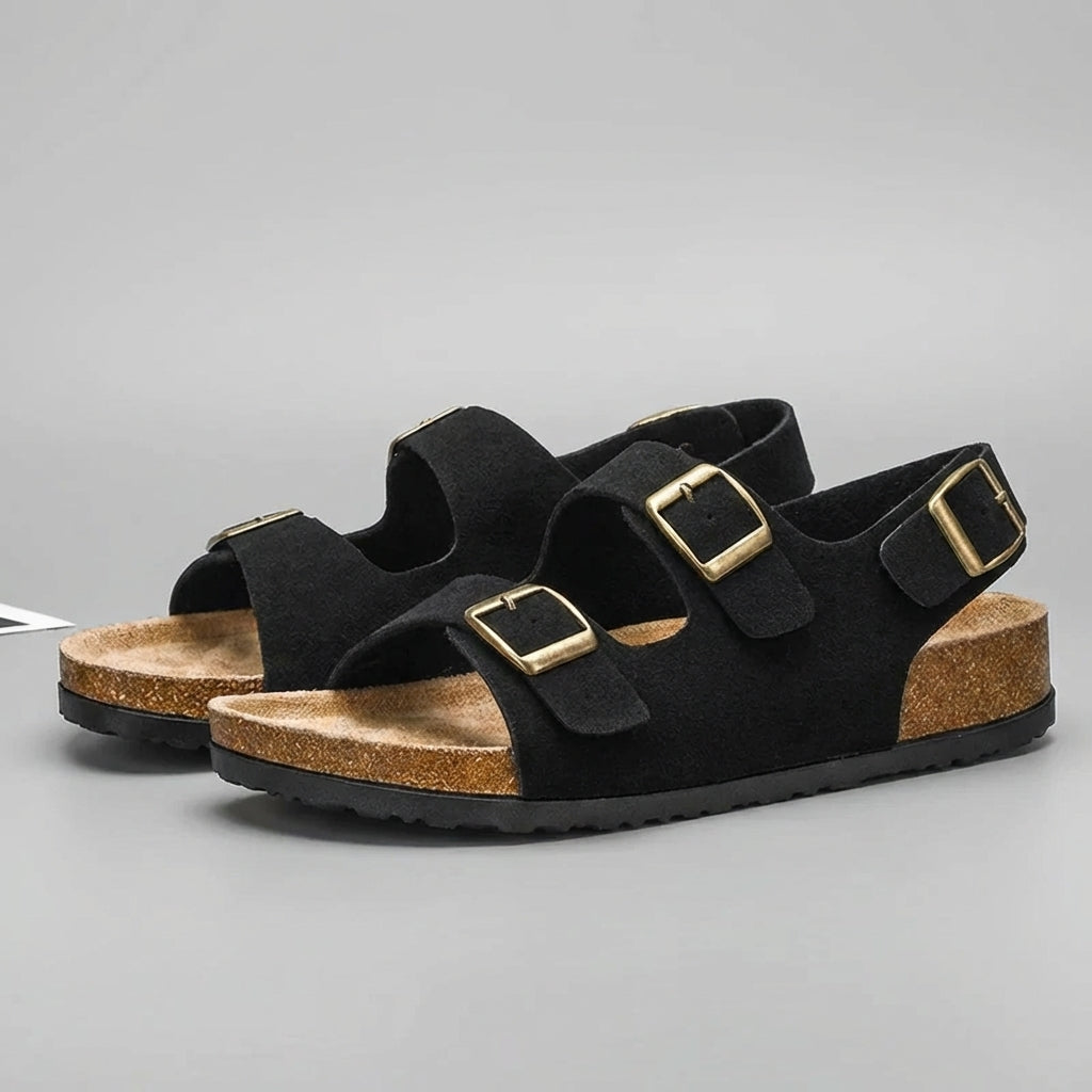 Simon Cork Sole Buckle Slingback Sandals